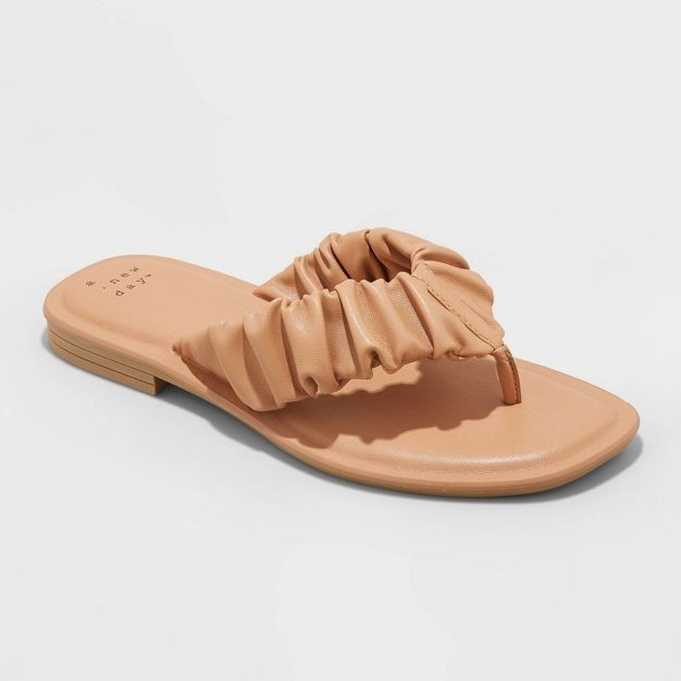 Women's Blossom Scrunched Flip Flop Sandals - A New Day™ Tan 9.5 | Target