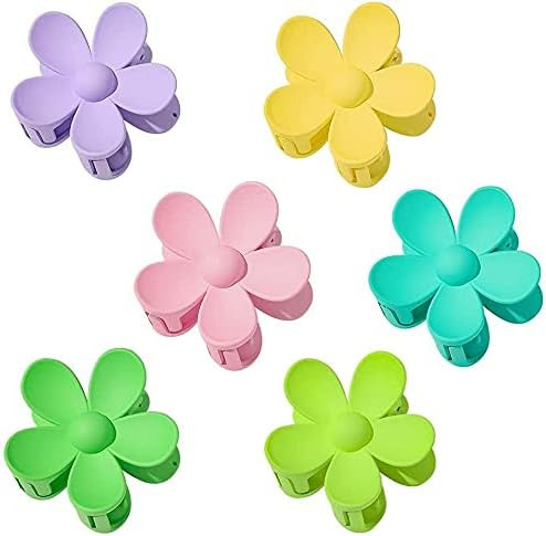 6 Pieces Big Acrylic Hair Claw Clips, Colorful Flower Hair Clips, Non Slip Cute Hair Catch Barret... | Amazon (US)