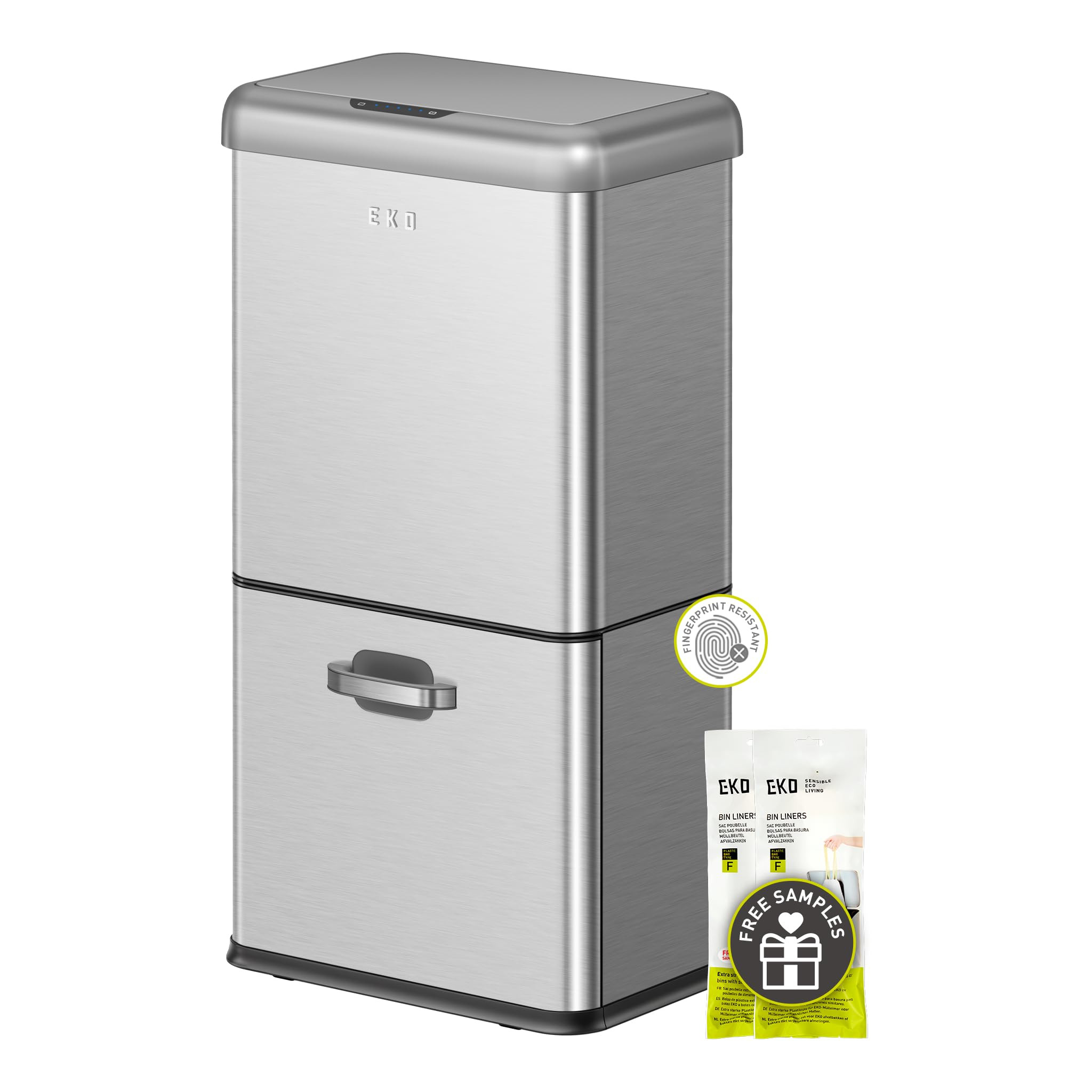 EKO Vintage 50L / 13.2 Gallon Motion Sensor Trash Can, Dual Compartment 32L + 18L Stainless Steel... | Amazon (US)