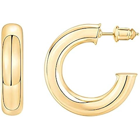 PAVOI 14K Gold Plated Lightweight Chunky Open Hoops for Women | Trendy Gold Hoop Earrings | Amazon (US)