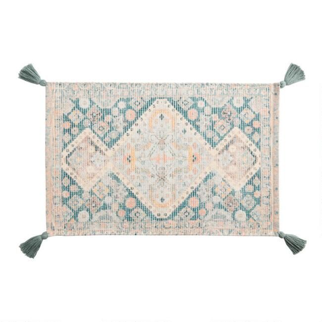 Dakota Blue Rug Print Tassel Bath Mat | World Market