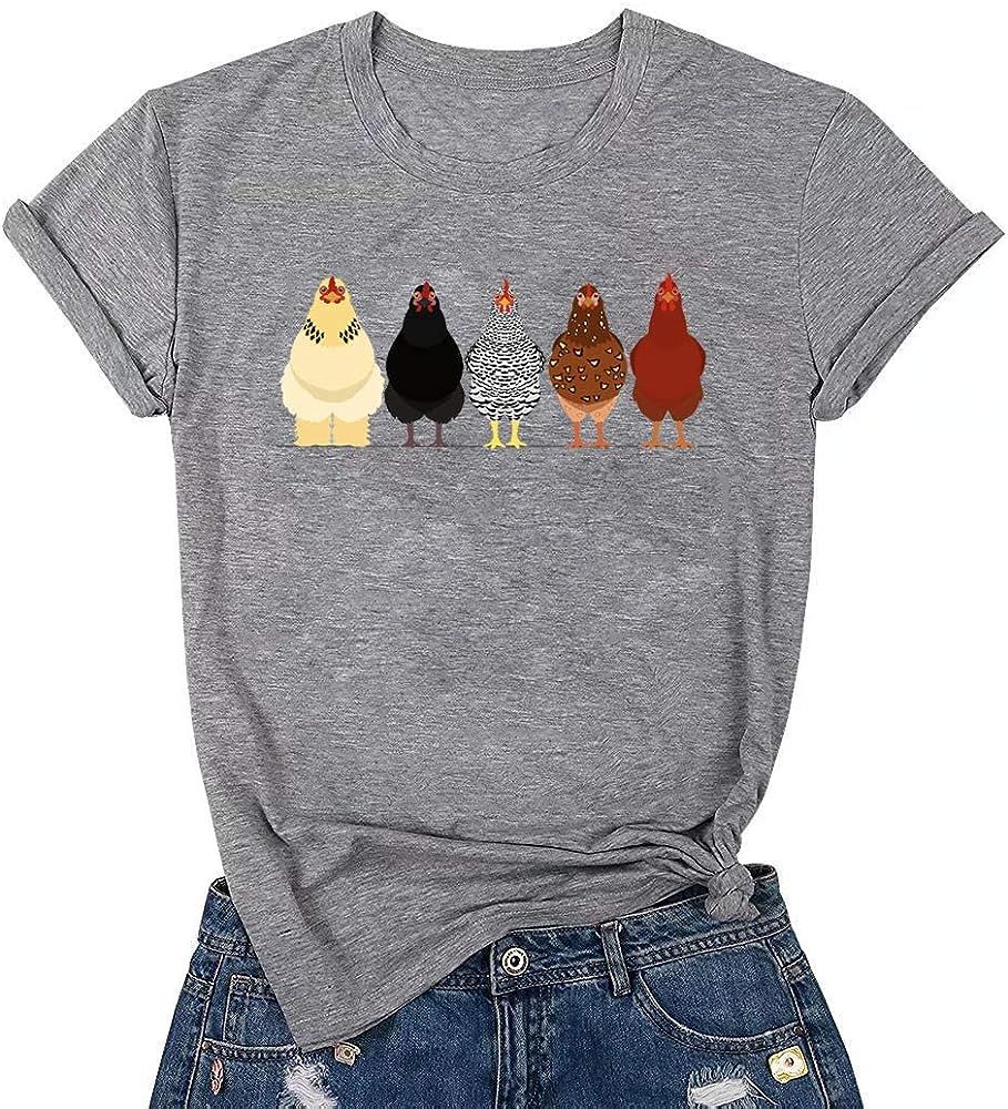 Chicken Tshirt Mom Cute T Shirts Womens Short Sleeves Farm Country Casual Tee Tops | Amazon (US)
