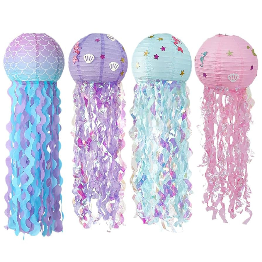4 Pack Jellyfish Paper Lanterns Mermaid Birthday Decorations Decoration Wishes Lantern Lamps Ocea... | Amazon (CA)