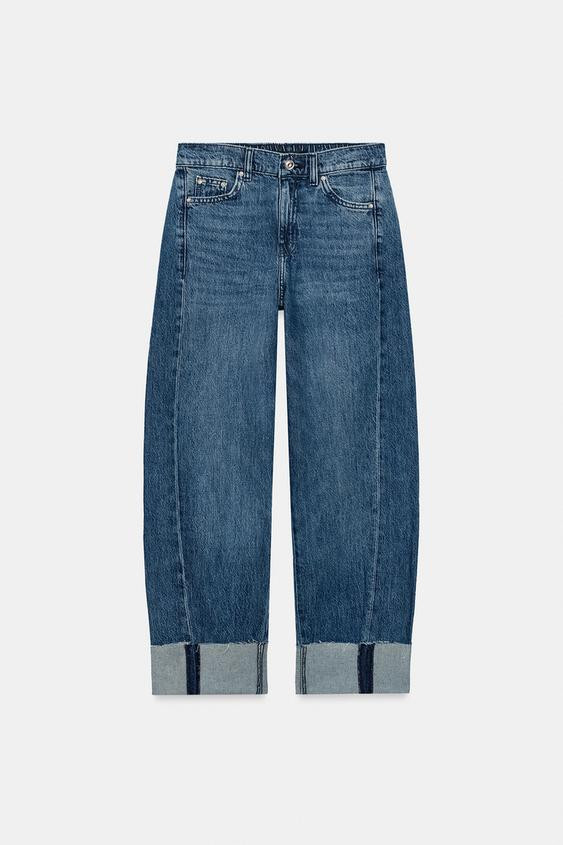 Zara - Z1975 Mid-Rise Baggy Cuffed Jeans - Mid-Blue - 25 (Ca 0) - Woman | Zara Canada