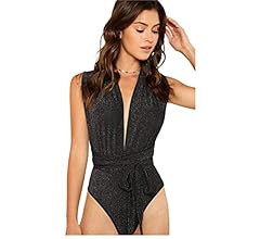 Verdusa Women's Sleeveless Sexy Deep V Neck Cross Back Bodysuit | Amazon (US)