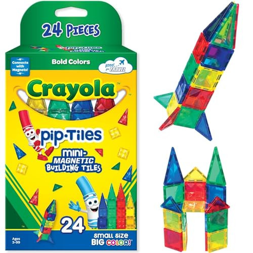 CreateOn Crayola Mini Magnetic PIP-Tiles, Bold Colors - Building Set for Kids, Magnetic Building Toys for Kids, STEM Travel Toys for Boys and Girls Ages 3+, 24-Piece Set (Bold) | Amazon (US)