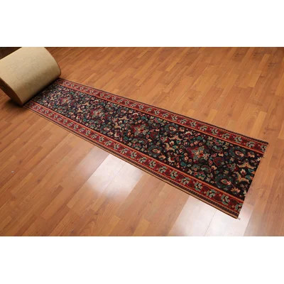 2'3" x 104' Oriental Looped Wool Navy Red Aqua/Brown/Green Area Rug | Wayfair North America