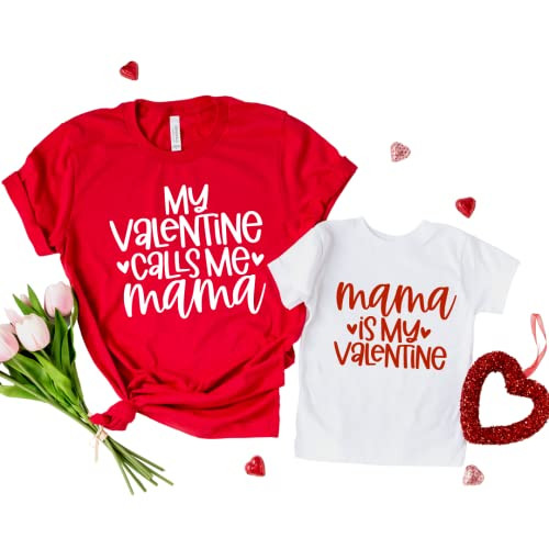 My Valentine Calls Me Mama, Mommy And Me Valentine Shirts, Valentine's Day Mom And Daughter Match... | Amazon (US)