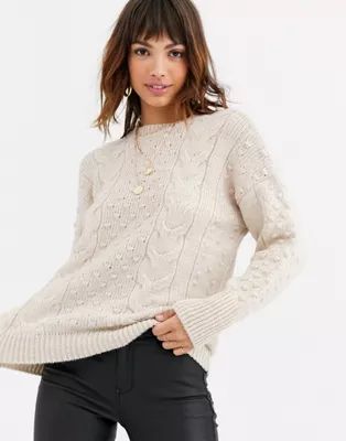 Warehouse sweater with bobble detail in cream | ASOS US