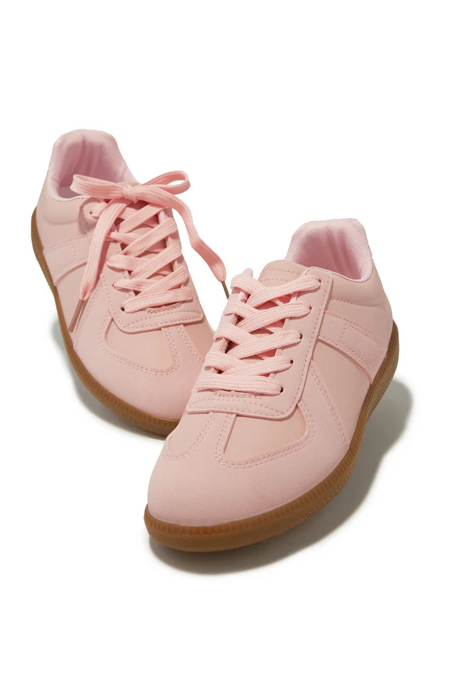Miss Lola | Running Errands Lace Up Sneakers Pink | MISS LOLA