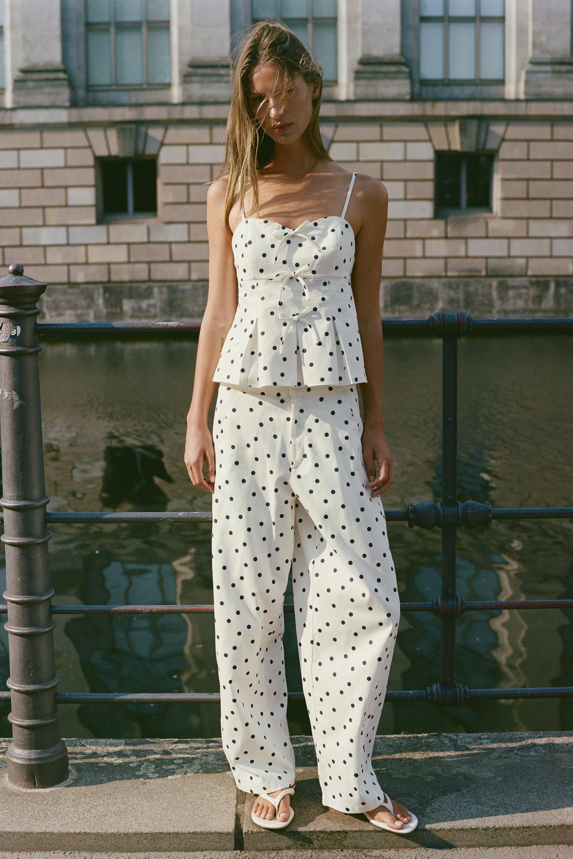 Zara - Polka Dot Barrel Pants - Blue / White - S - Woman | Zara US