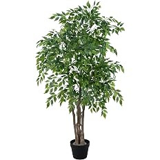 Ficus Tree Artificial with Triple Trunks, 5.5ft Fake Ficus Tree in Black Pot, Tall Artificial Tre... | Amazon (US)