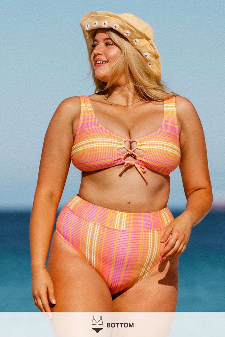 Mercury Stripe Banded High Waist Tummy Control Plus Bikini Bottom | Cupshe