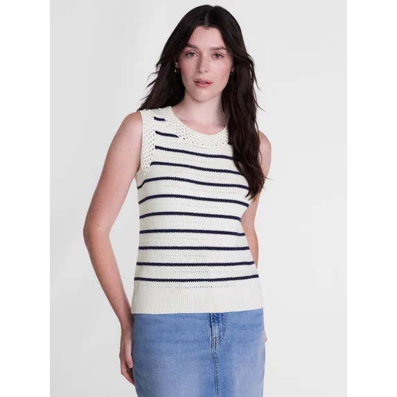 Scenario Women's Sweater Vest with Crochet Trim, Lightweight, Sizes XS-XXXL | Walmart (US)