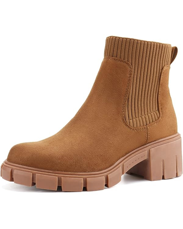 JABASIC Womens Chunky Ankle Boots Slip on Chelsea Boots Elastic Booties | Amazon (US)