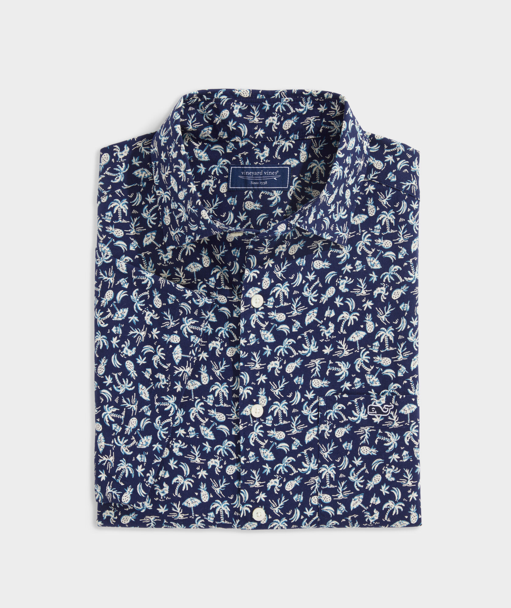Stretch Poplin Short-Sleeve Harbour Toss Print Shirt | vineyard vines