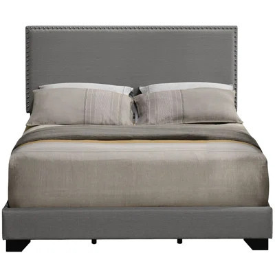 Queen Size Grey Panel Bed - Upholstery & Strong Frame Bedroom For Elegant Trim Stable Support | Wayfair North America