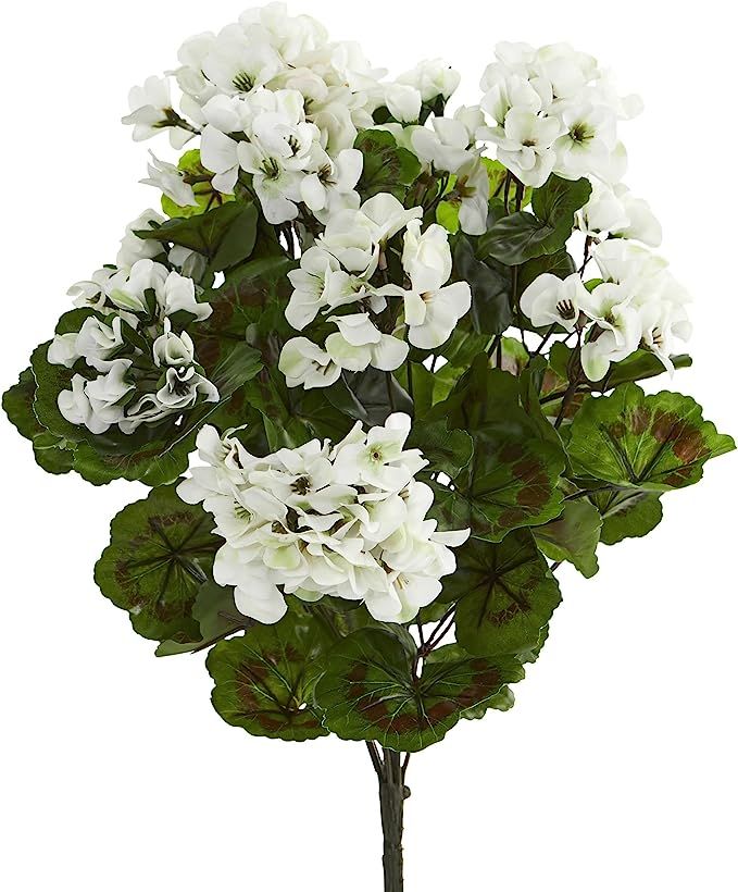 Nearly Natural Geranium Artificial Bush, UV Resistant, Set of 3 (Indoor/Outdoor),White,15"Dx15"Wx... | Amazon (US)