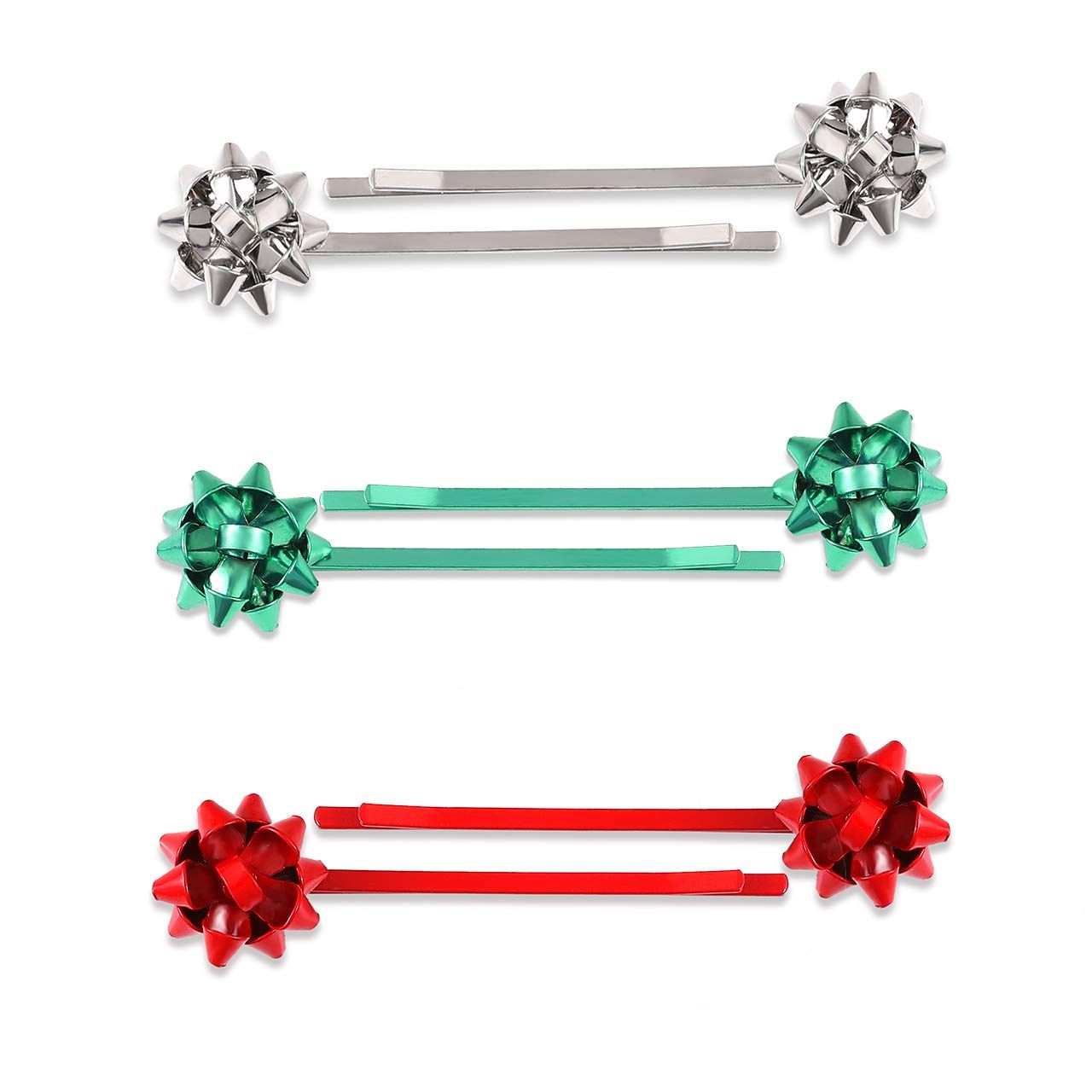 Christmas Bow Hair Clip Hairpin Headdress Hair Bows Alligator Clips For Woman (red green silver) | Amazon (US)
