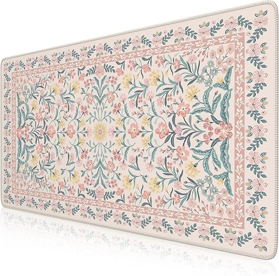 iCasso Pink Floral Desk Mat, Desk Pad, XXL Large Mouse Pad, Anti-Slip Big Mousepad with Stitched ... | Amazon (US)