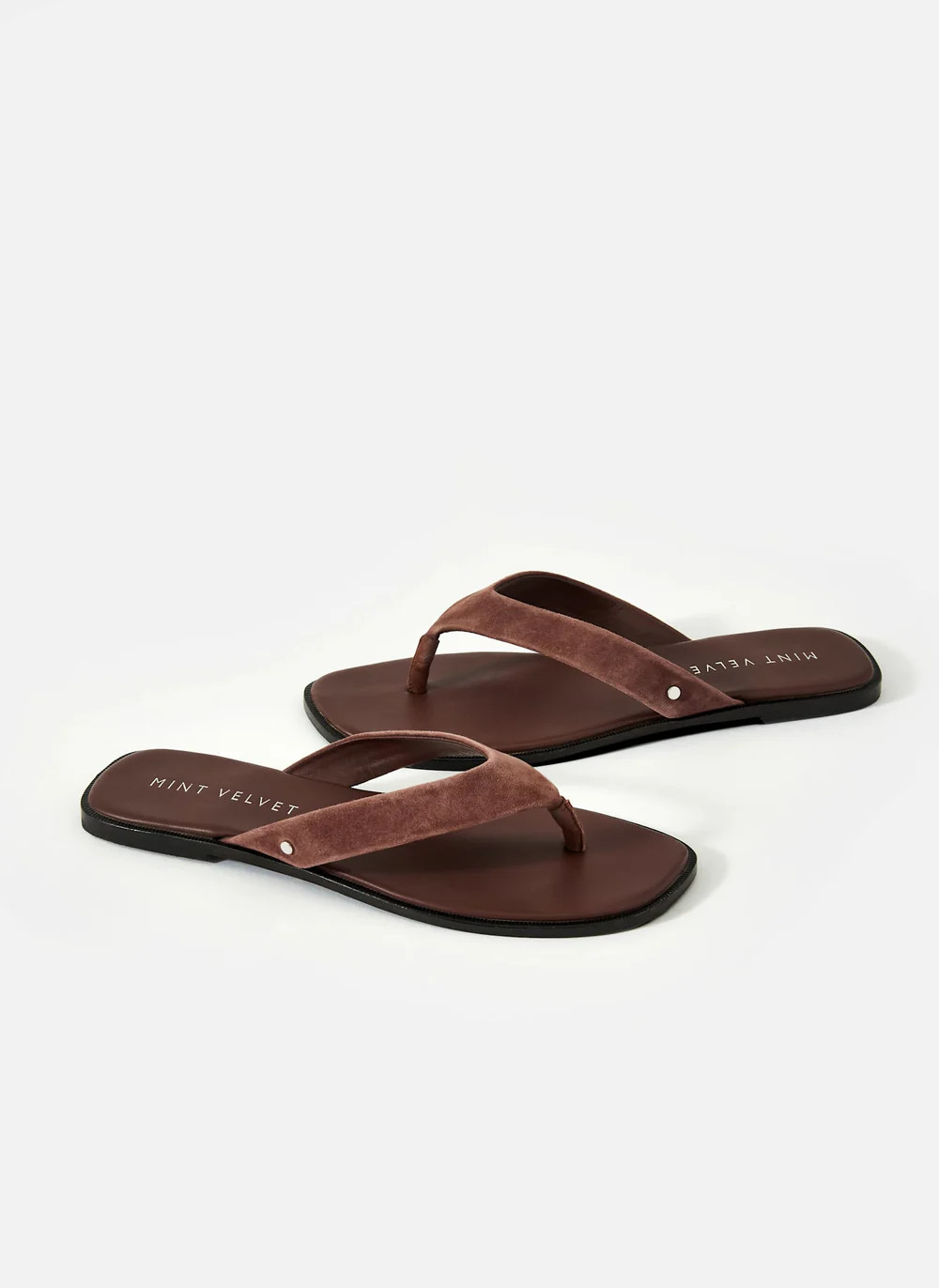 Lula Chocolate Brown Suede Flip Flops | Mint Velvet