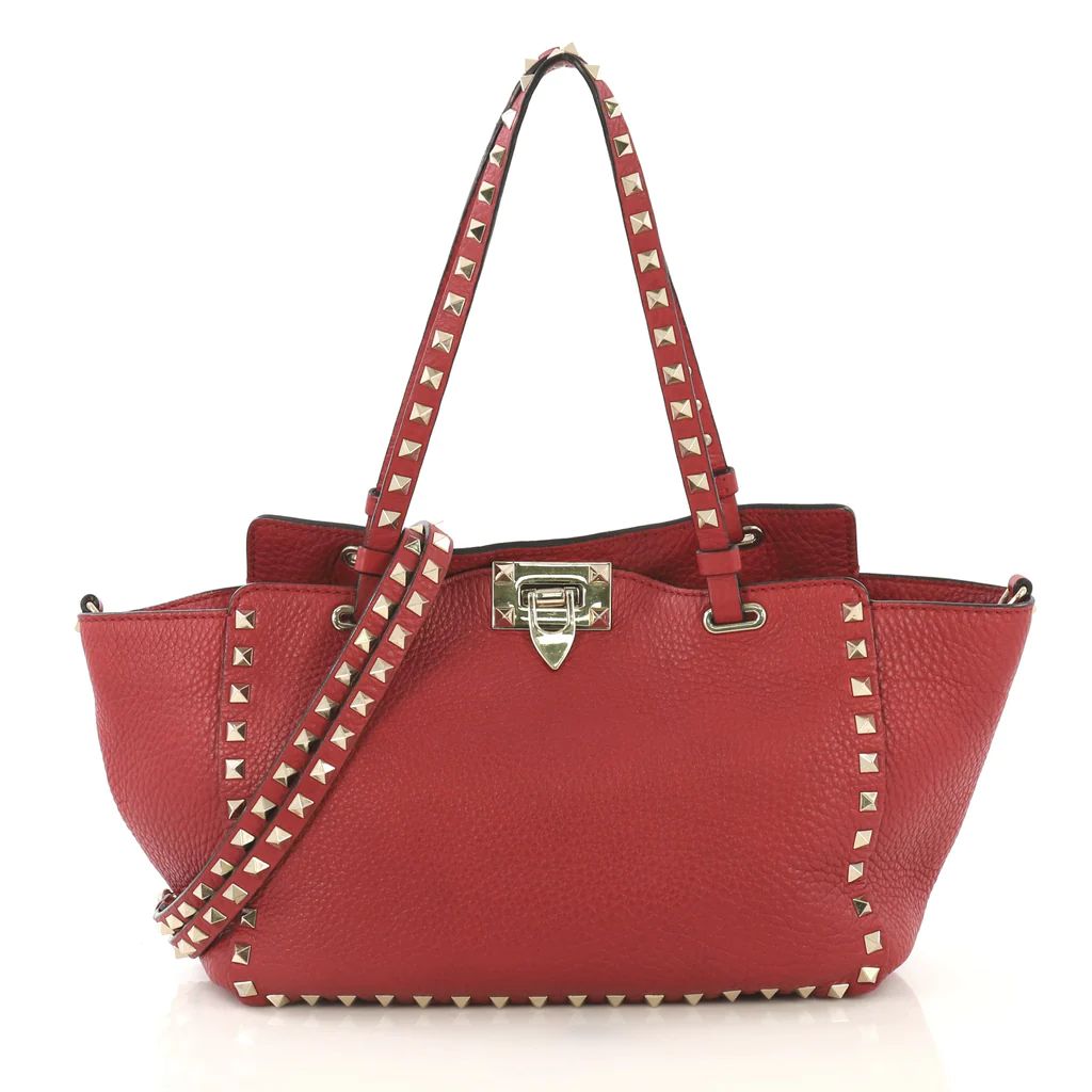 Valentino Rockstud Tote Pebbled Leather Small Red 429193 | Rebag