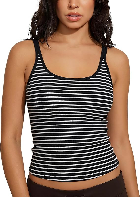 SUUKSESS Women Padded Cotton Ribbed Tank Tops Casual Summer Going Out Sleeveless Scoop Neck Basic... | Amazon (US)