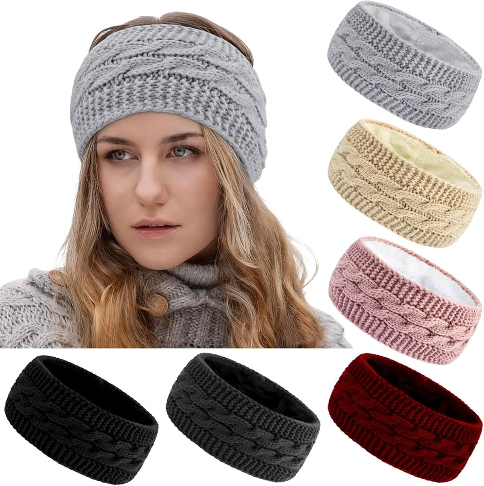TOBATOBA 6 Pack Winter Headbands for Women Fuzzy Fleece Lined Ear Warmers Headband Thick Knit Ear... | Amazon (US)