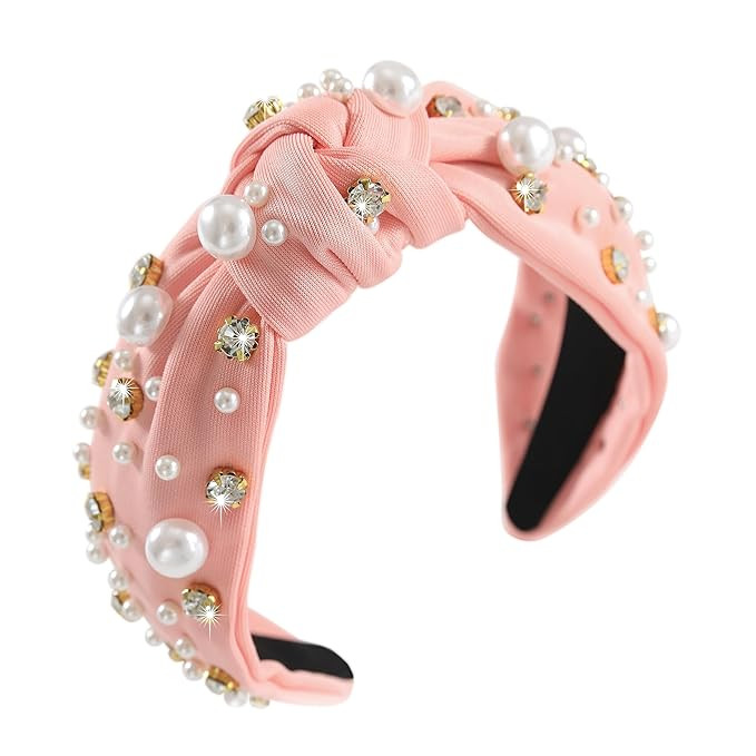 Gmmidea Pearl Knotted Women Headband Sparkle Rhinestone Jeweled Headband Wide Knot Crystal Embell... | Amazon (US)