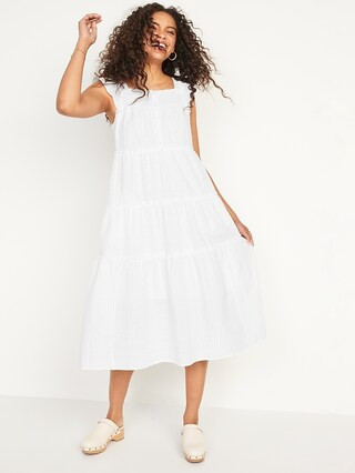 Flutter-Sleeve Printed Tiered Smocked Midi Swing Dress for Women | Old Navy (US)