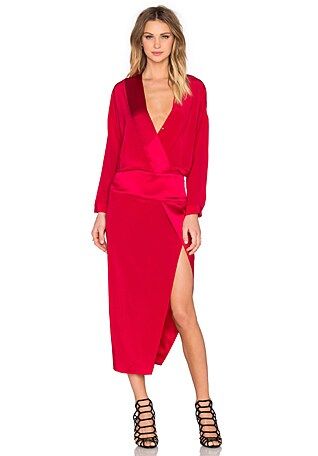 Long Sleeve Wrap Dress in Cranberry | Revolve Clothing