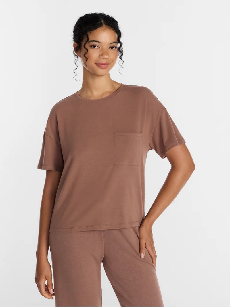 Joyspun Women\u2019s Cotton-Blend Sleep Lounge Top with Short Sleeves, Sizes S-3X | Walmart (US)