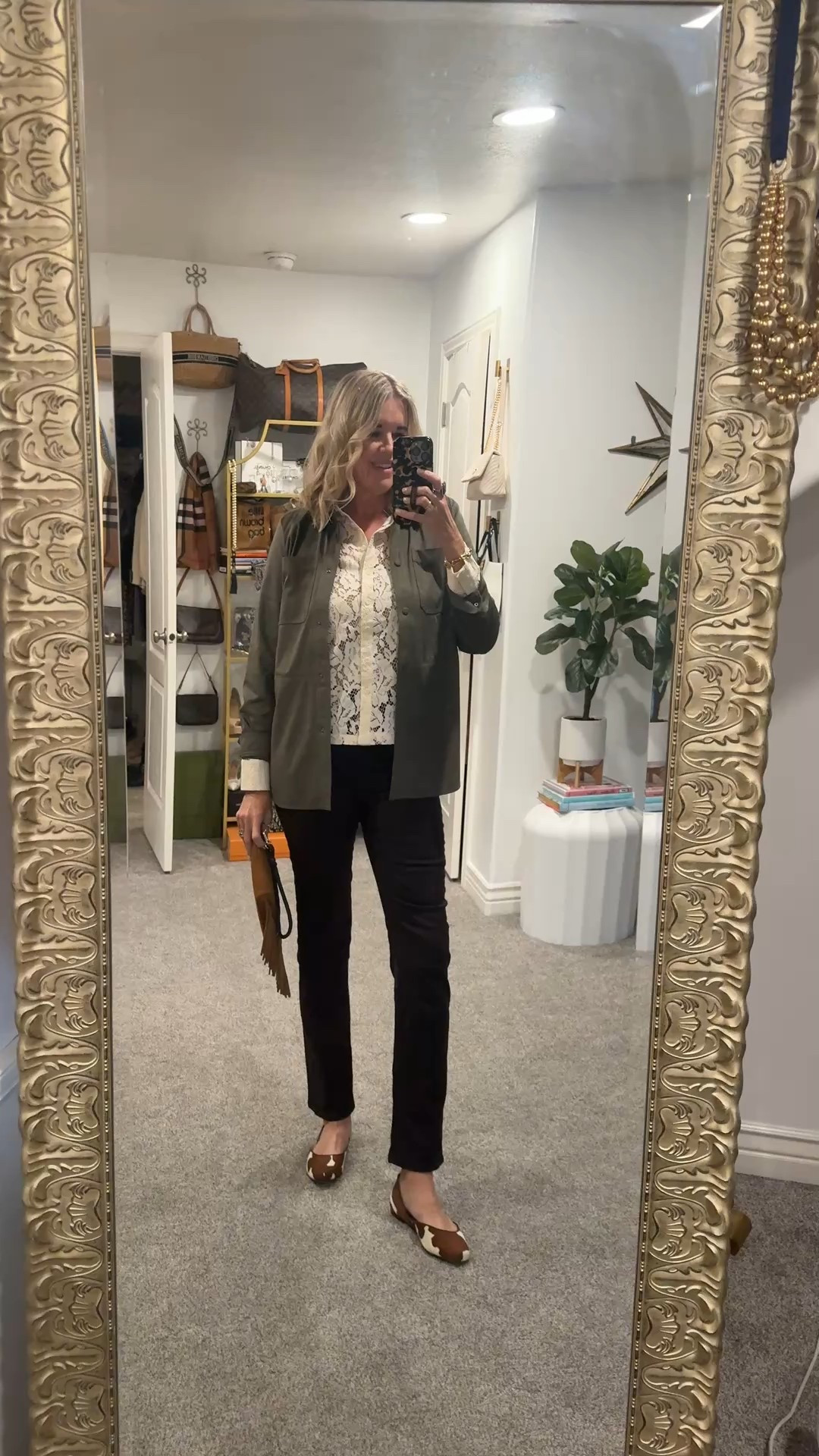 🚨  $20 off $125 or $50 off $200 

Chicos Fall outfit Inspo 🤎🍂

Cute for a chic casual comfortable Thanksgiving outfit

olive green suede shacket tts, 

lace button up tt 

chocolate brown girlfriend jeans tts let me tell you how good these are:) love 

Paired with cow print ballet flats so on trend tts  and a fun suede fringe  studded  clutch. 

Silver western ring 

All of these pieces are great wardrobe builders and great for mixing and matching 

#LTKSaleAlert #LTKOver40 #LTKStyleTip