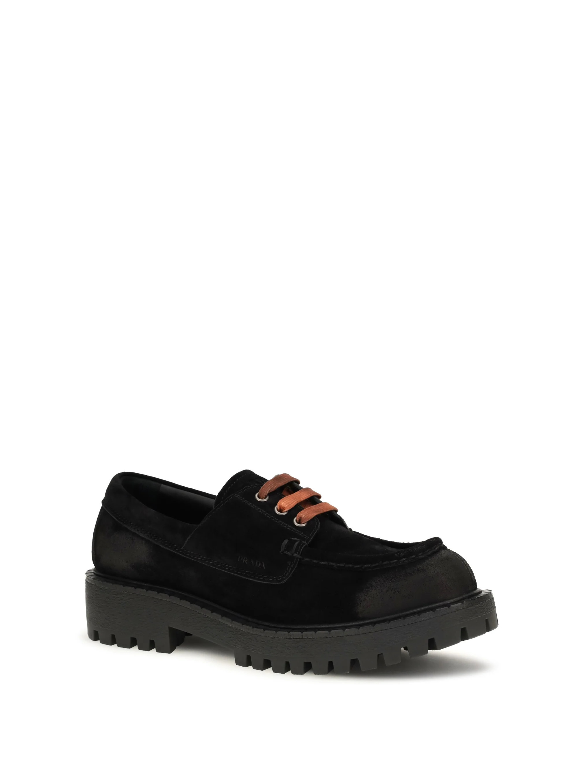 Prada Suede Lace-Up Loafer — Black - 7.5 | Italist Inc.