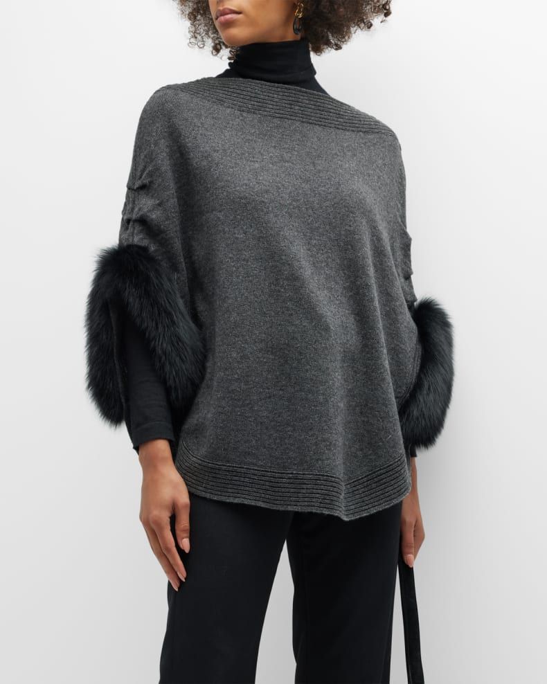 Kelli Kouri Knit Poncho With Faux Fur Trim | Neiman Marcus