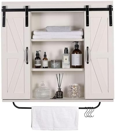 RUSTOWN Rustic Wood Wall Storage Cabinet with Two Sliding Barn Door, 3-Tier Decorative Farmhouse ... | Amazon (US)