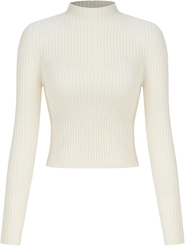 CIDER Women’s Mock Neck Crop Tops Long Sleeve Fitted Basic Tee Shirts | Amazon (US)