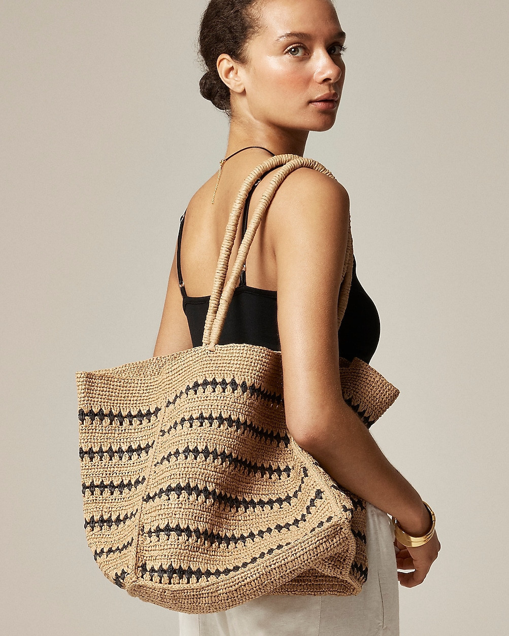 Handknotted packable straw tote in stripe | J. Crew US