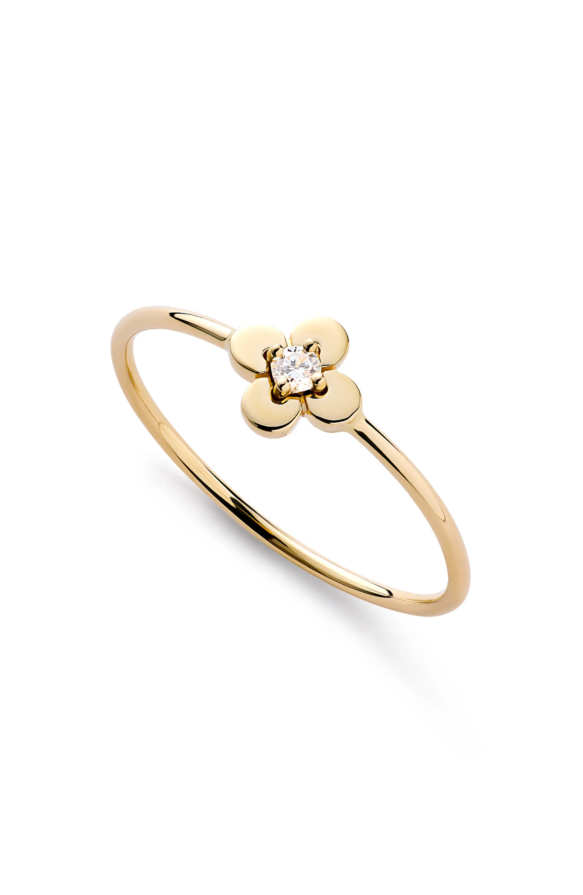 Ana Luisa Solid Yellow Gold - Mini Diamond Flower Ring at Nordstrom, Size 8 | Nordstrom