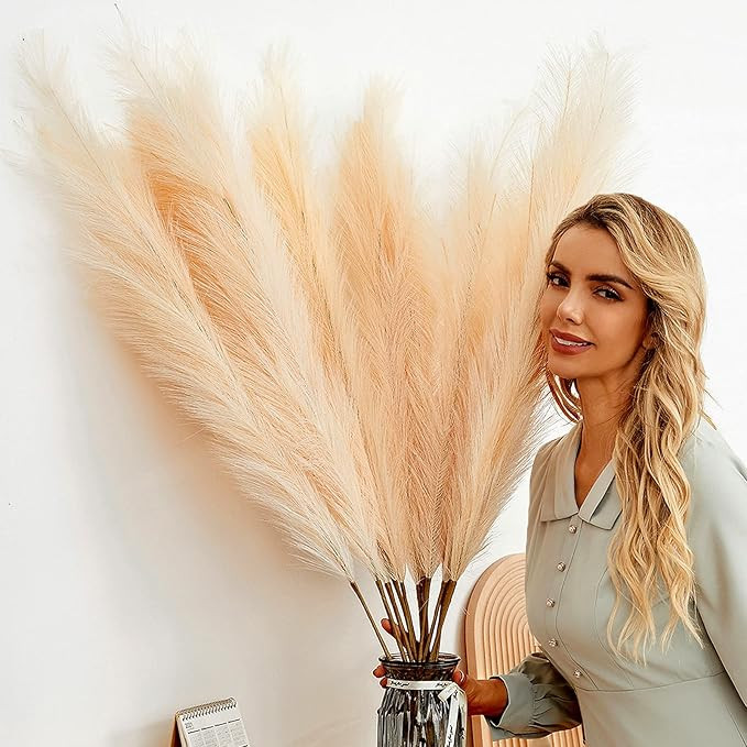 YXZZWL 6 PCS Faux Pampas Grass Large 45"/115CM Tall Big Artificial Pompous Grass Fake Pompass Bra... | Amazon (US)