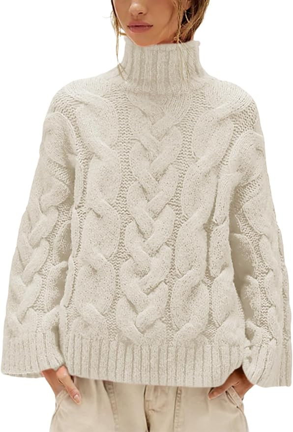 Women's Oversized Turtleneck Cable Knit Sweater Fall Winter Chunky High Neck Long Sleeve Soft Coz... | Amazon (US)