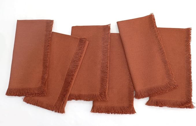 PurpleEssences Rust Cloth Napkins with Fringes, 100% Cotton Fall Thanksgiving Table Cloth Napkins... | Amazon (US)