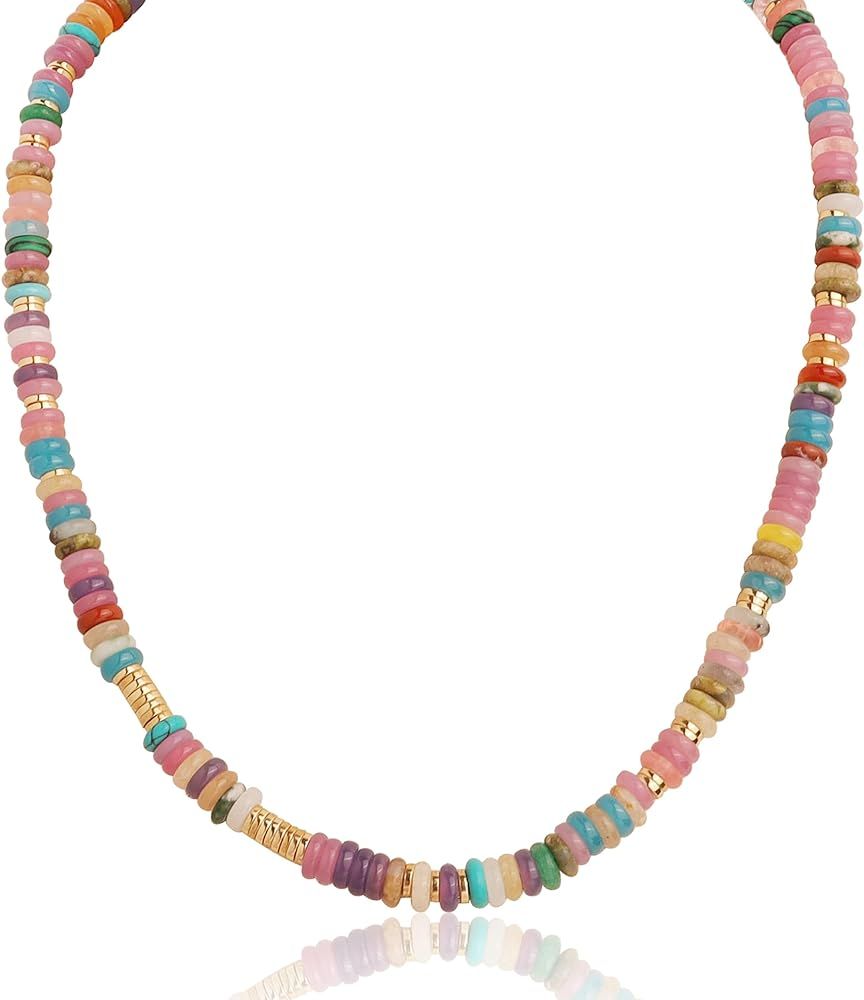 Natural Stone Beaded Long Choker Necklaces for Women Girls – Dainty Boho Handmade Healing Stone... | Amazon (US)
