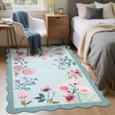 10x13 Runner Rugs - Washable Non-Slip Scalloped Low Pile Carpet Hallway Runner for Kitchen Bedside Entryway Laundry Bathroom Light Blue | Target