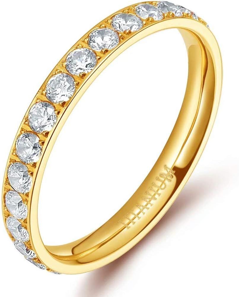 TIGRADE 3mm Women Titanium Engagement Ring Cubic Zirconia Eternity Wedding Band Size 3 to 13.5 | Amazon (US)