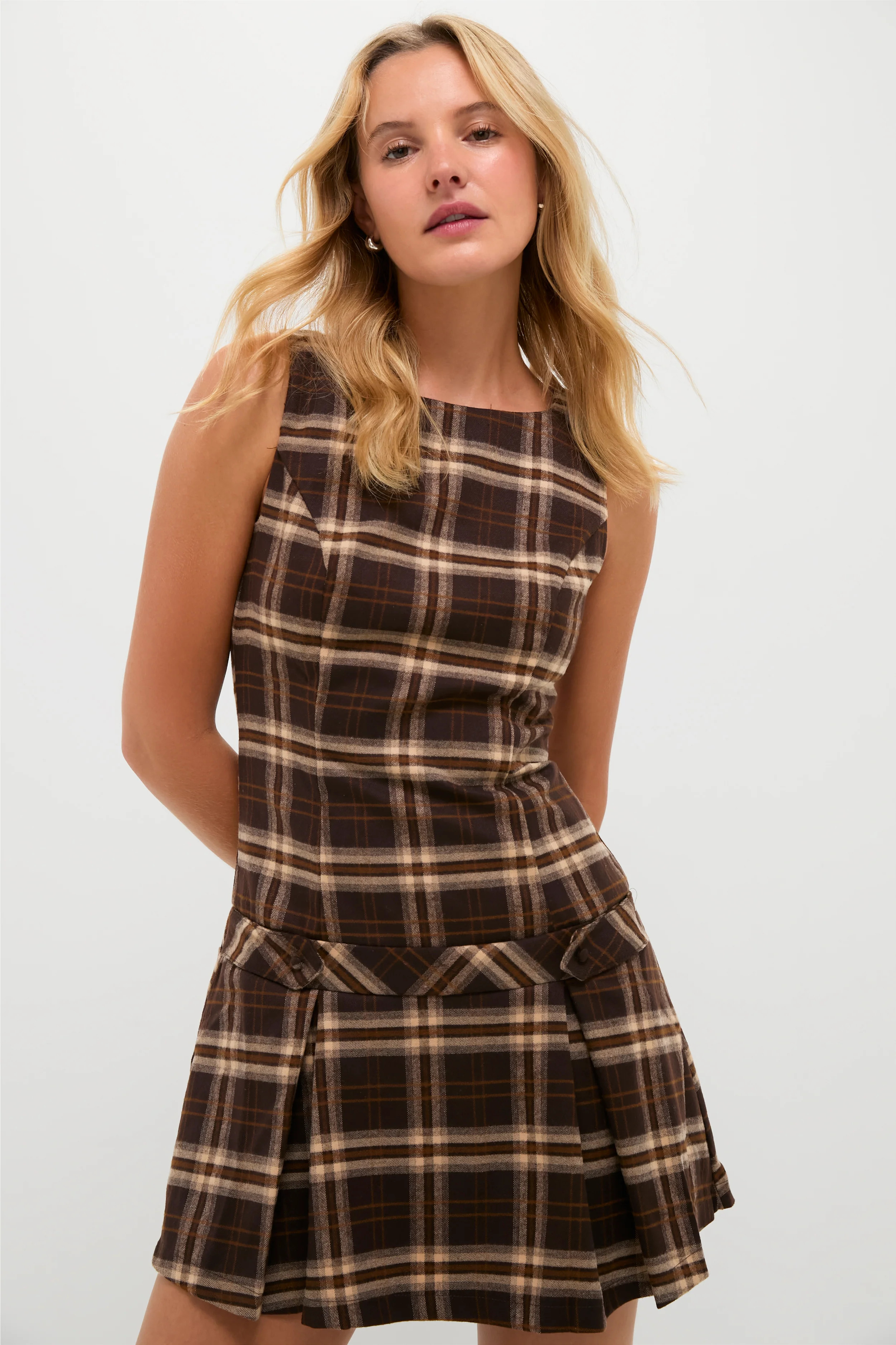 Brown Plaid Pleated Mini Dress | Tuckernuck (US)