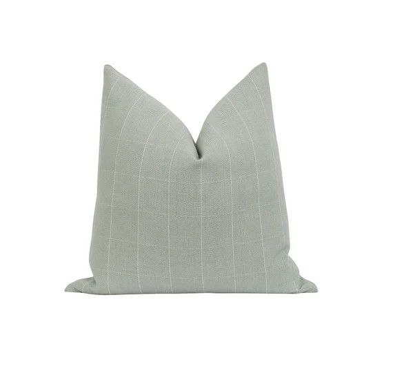 Plaid Woven Sea Mist Pillow Cover Sea Mist and Ivory Plaid - Etsy | Etsy (US)