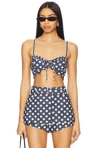 For Love & Lemons Dolly Denim Dot Bra Top in Indigo from Revolve.com | Revolve Clothing (Global)