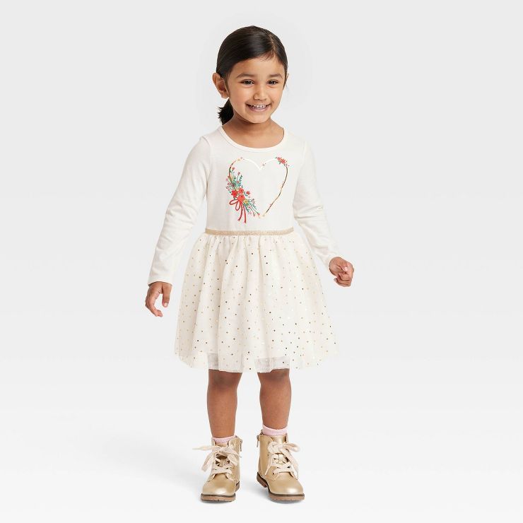 Toddler Girls' Heart Floral Tulle Dress - Cat & Jack™ Cream | Target