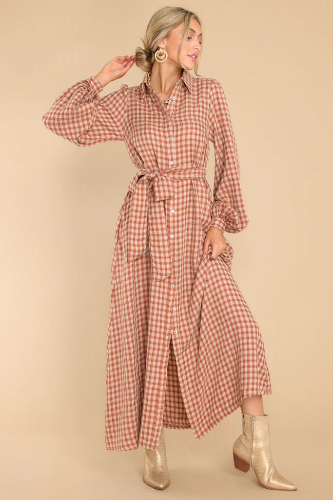 Rustic Elegance Brick Plaid Maxi Dress | Red Dress 